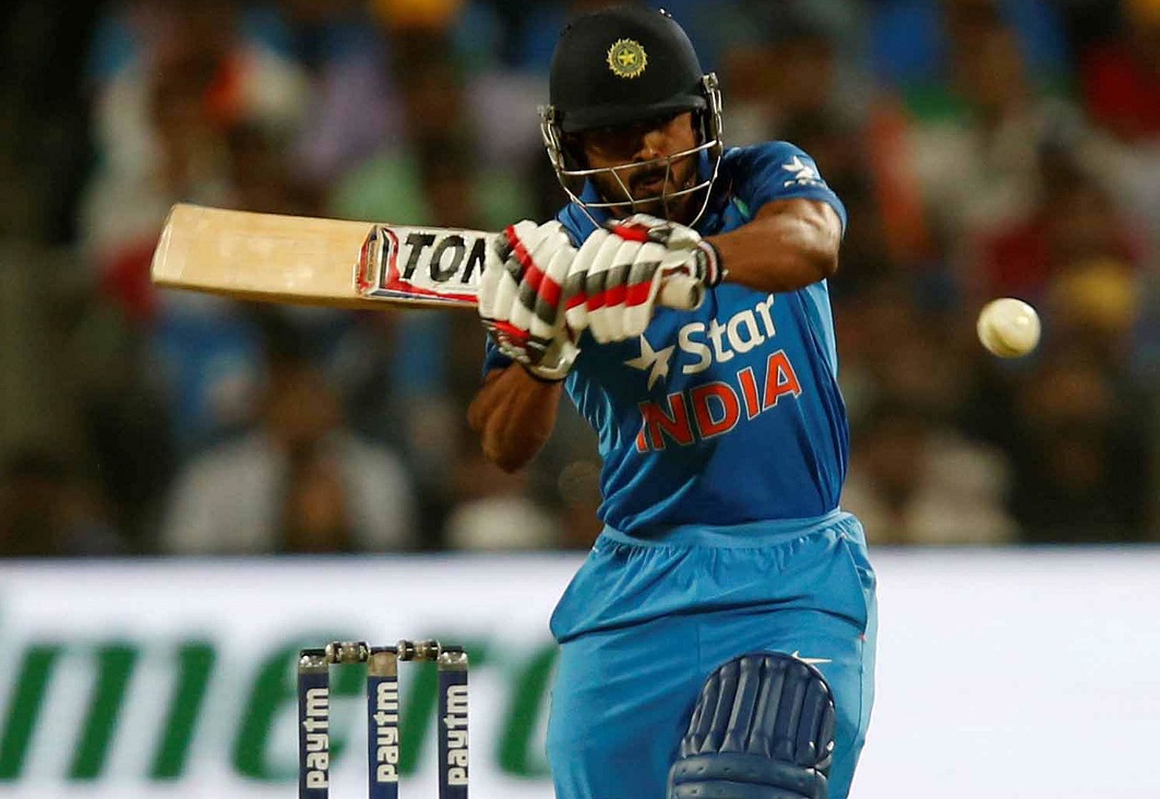 WHAT A KNOCK! Kedar Jadhav plays a shot during the India v/s England First One Day International match, Pune, Reuters/UNI