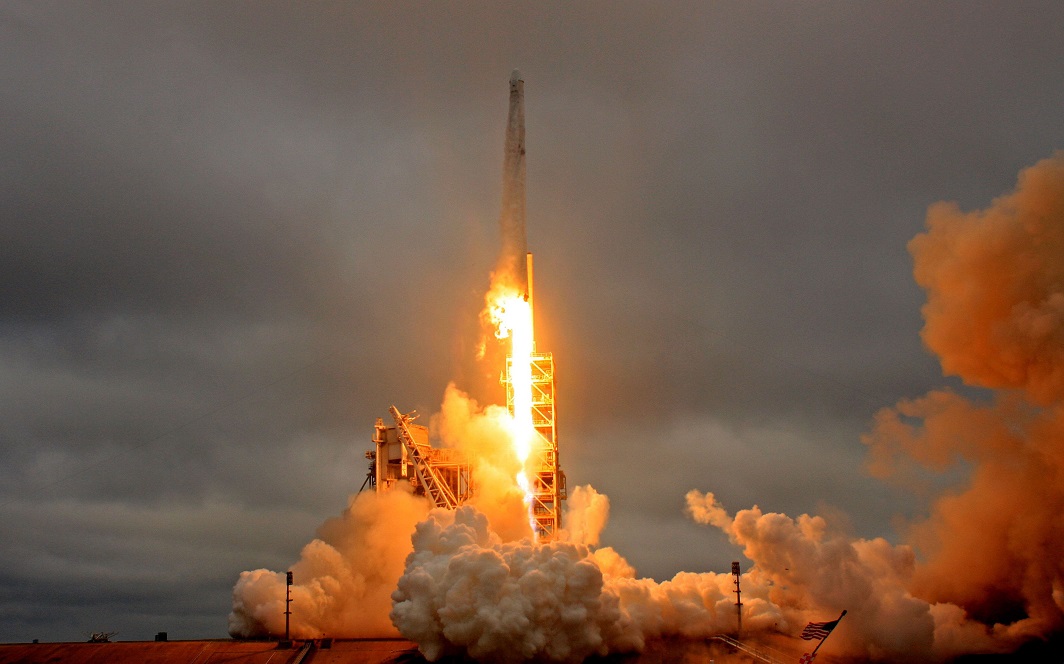 ORANGE GLORY: A SpaceX Falcon 9 rocket lifts off on a supply mission to the International Space Station from the historic launchpad 39A at the Kennedy Space Center in Cape Canaveral, Florida, Reuters/UNI