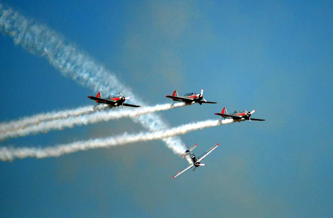 SKYFALL: Britain's Yakolevs Aerobatic Display Team perform on the 3rd day of Aero India 2017 at Yelahanka air base in Bengaluru, UNI