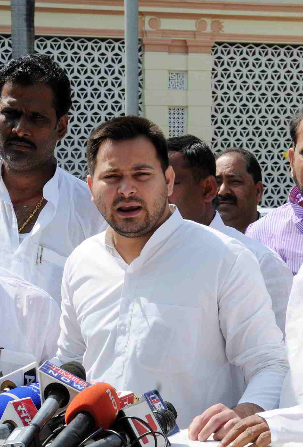 SPREADING HIS WINGS: Bihar Deputy Chief Minister Tejaswi Yadav speaks to media during the ongoing budget session of Bihar assembly in Patna, UNI