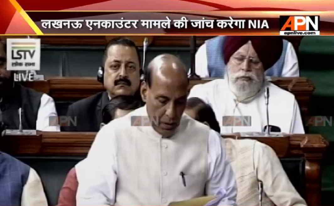 Rajnath briefs Parliament on Lucknow encounter