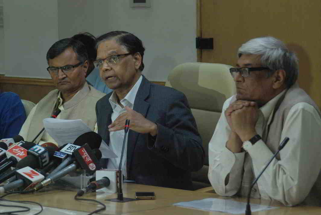 THREE-YEAR AGENDA: Vice-chairman, Niti Aayog, Arvind Panagariya, briefs mediapersons on the Draft Action Agenda for Three Years in New Delhi, UNI