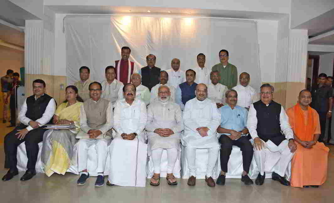 HANDS THAT RULE: Prime Minister Narendra Modi with chief ministers and deputy chief ministers of BJP-ruled states after a meeting in New Delhi, UNI