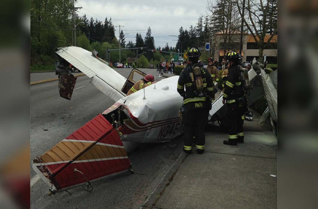 Watch: Plane catches fire before crash-landing on road in the US