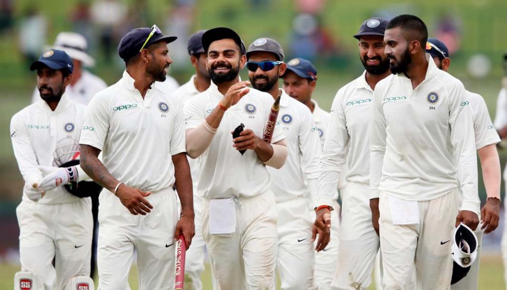 CAKEWALK: India's captain Virat Kohli celebrates with his teammates after they win Test match and series against Sri Lanka in Pallekele, Reuters/UNI