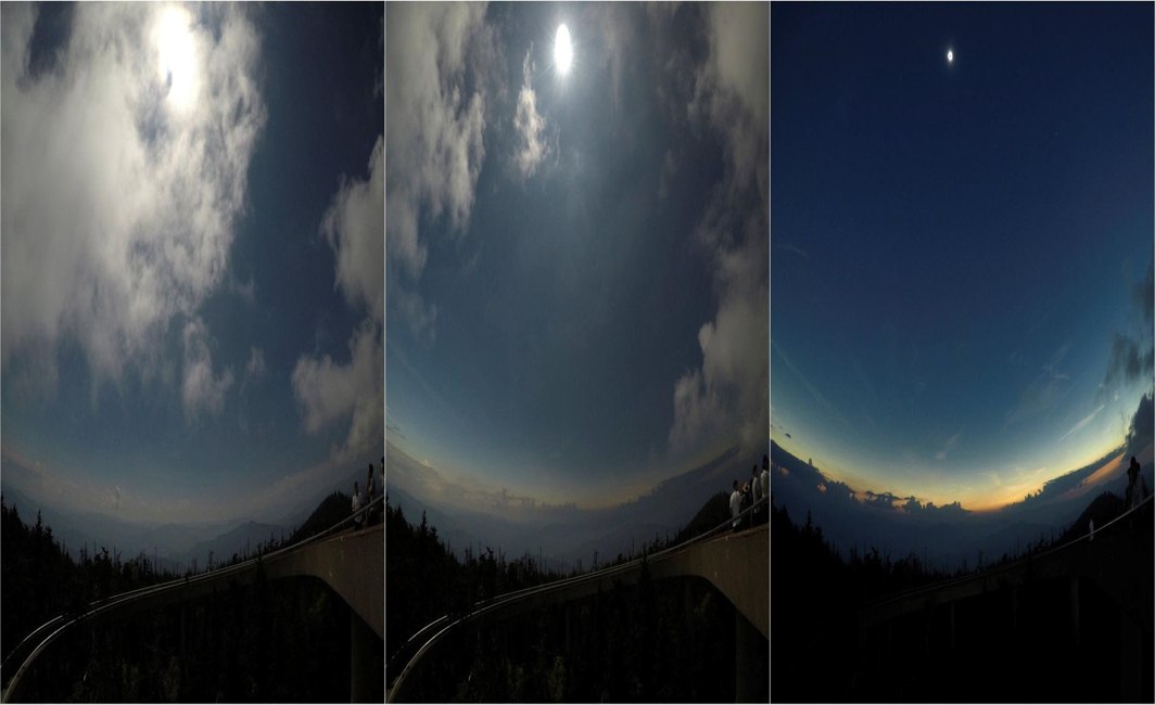 DIAMOND IN THE SKY: Clouds clear away in the minutes just before the solar eclipse reaches totality in this combination photo seen from the observation tower atop Clingmans Dome, which at 6,643 feet (2,025m) is the highest point in the Great Smoky Mountains National Park, Tennessee, US, Reuters/UNI