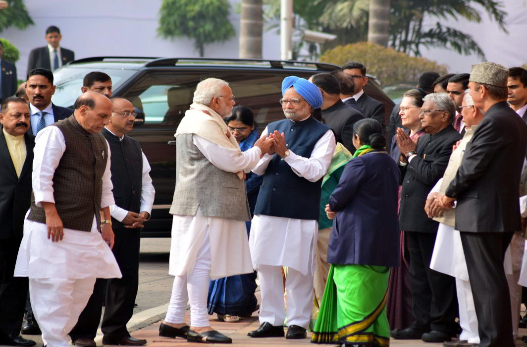 Days after a clash, PM Modi greets ex-PM Manmohan Singh in Parliament