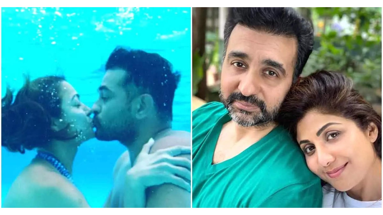 Amrita Arora kissing Shilpa Shetty's husband Raj Kundra