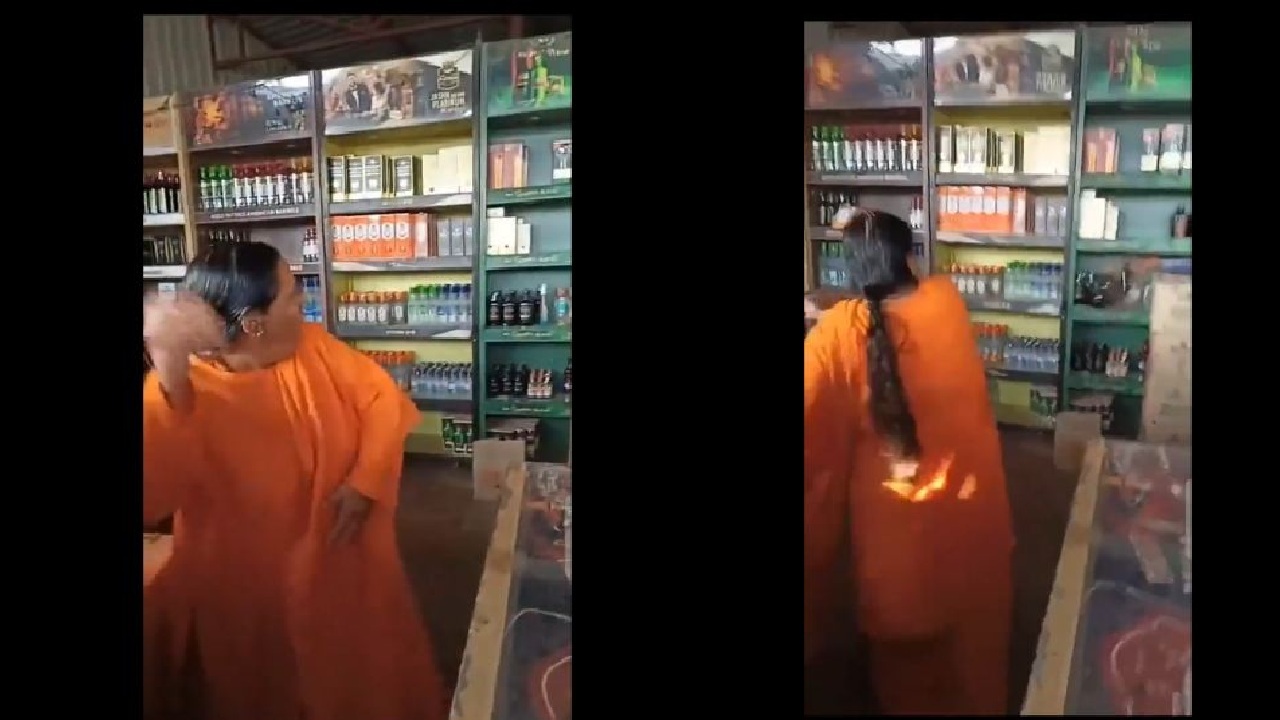 Uma Bharti vandalises liquor store in Bhopal