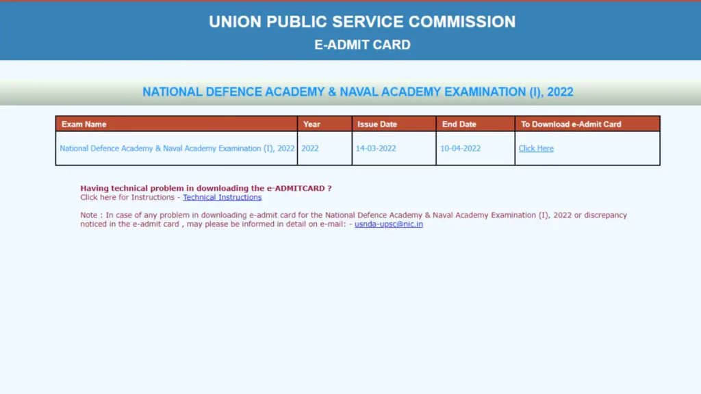 UPSC NDA Admit card 2022