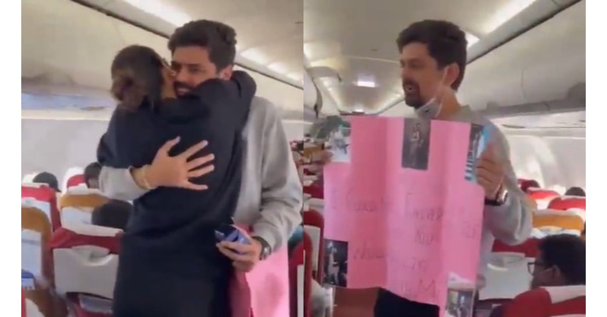 Mid-air love: Man proposes to his fiance on Air India flight, video goes viral | WATCH