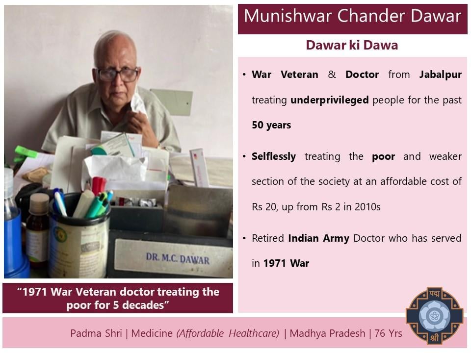 Padma Shri Dr Dawar is also a war veteran