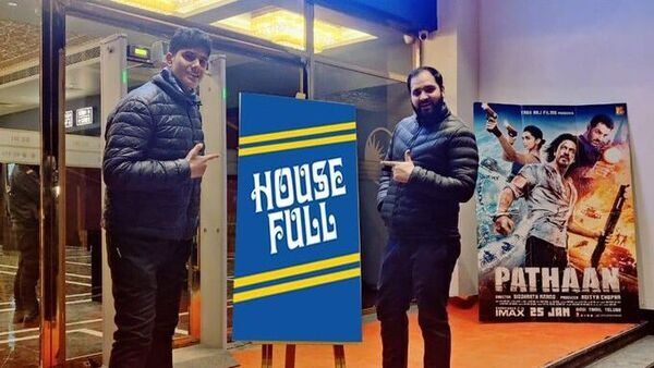 Housefull displayed outside INOX theatre in Kashmir's Srinagar showing Pathaan