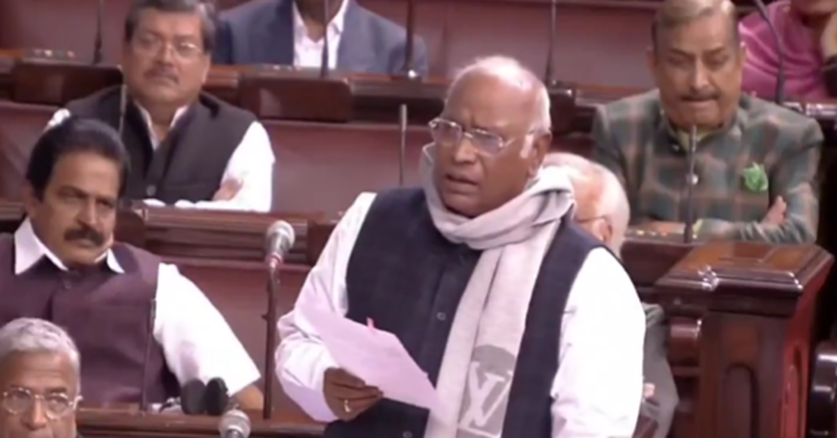 Congress chief Mallikarjun Kharge in Rajya Sabha