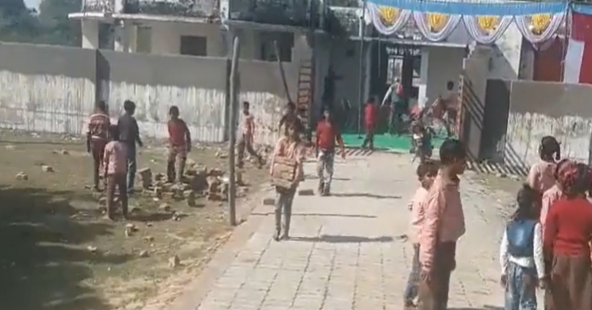 students working in construction of school