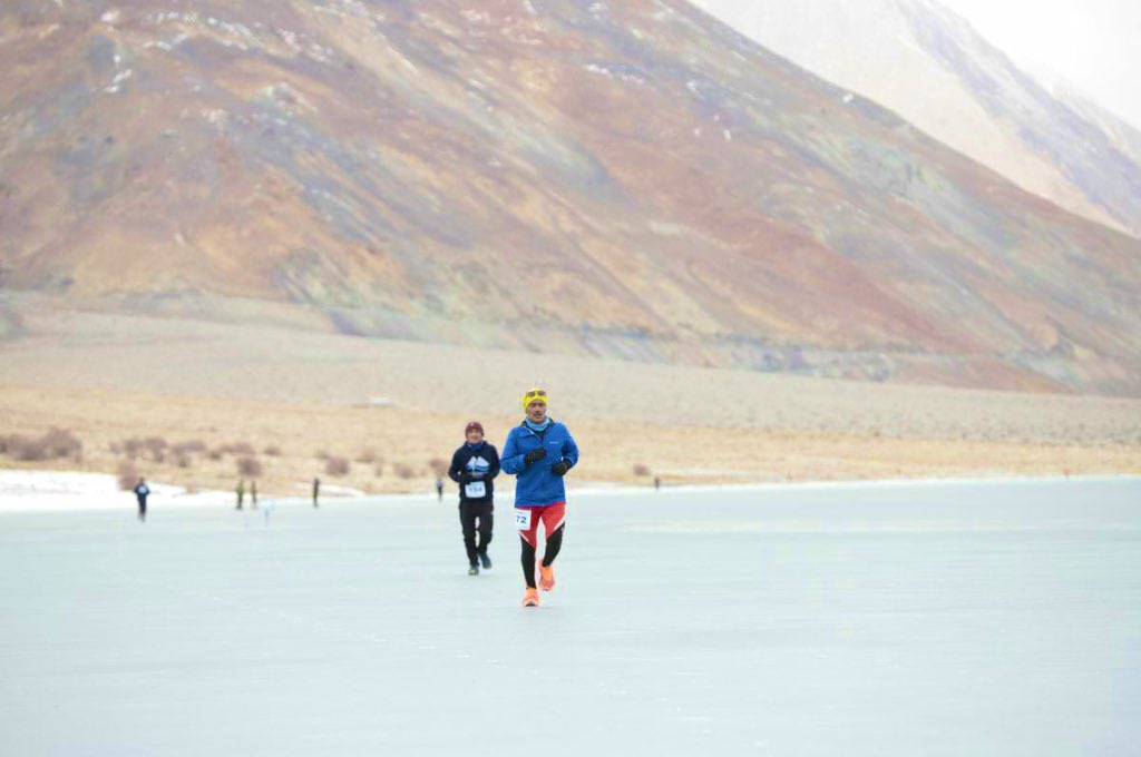 Frozen lake half marathon at Pangong Lake in Ladakh