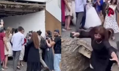 woman falling into drain