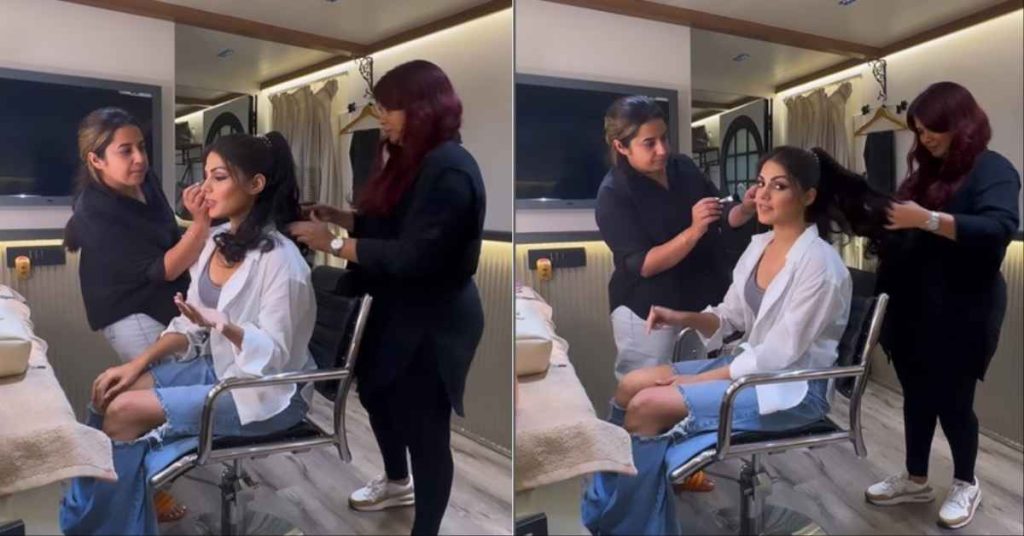 Rhea Chakraborty in her vanity van