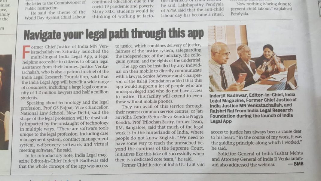 India Legal app launch coverage