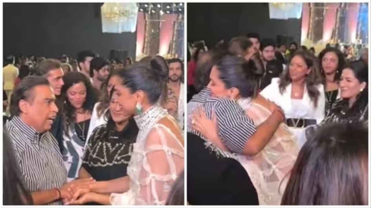 Mumbai: Mukesh Ambani and Deepika Padukone share a hug at designer Manish Malhotra’s fashion show