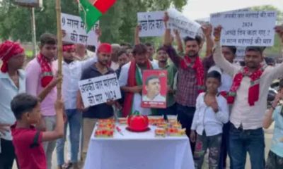 Samajwadi Party President Akhilesh Yadav’s 50th Bithday celebrations take place with a tomato cake