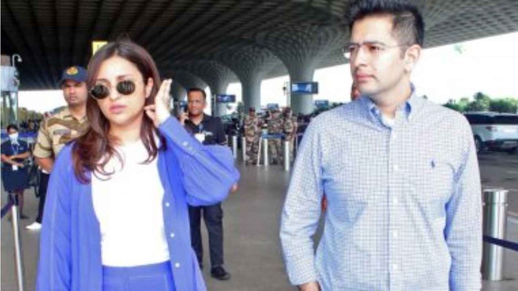 Parineeti Chopra, Raghav Chadha spotted in blue outfits at the airport in Mumbai