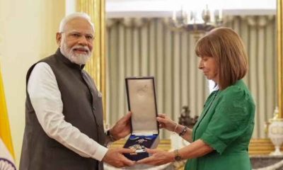 Athens: PM Modi conferred the Grand Cross of the Order of Honour by Greek President Katerina N Sakellaropoulou