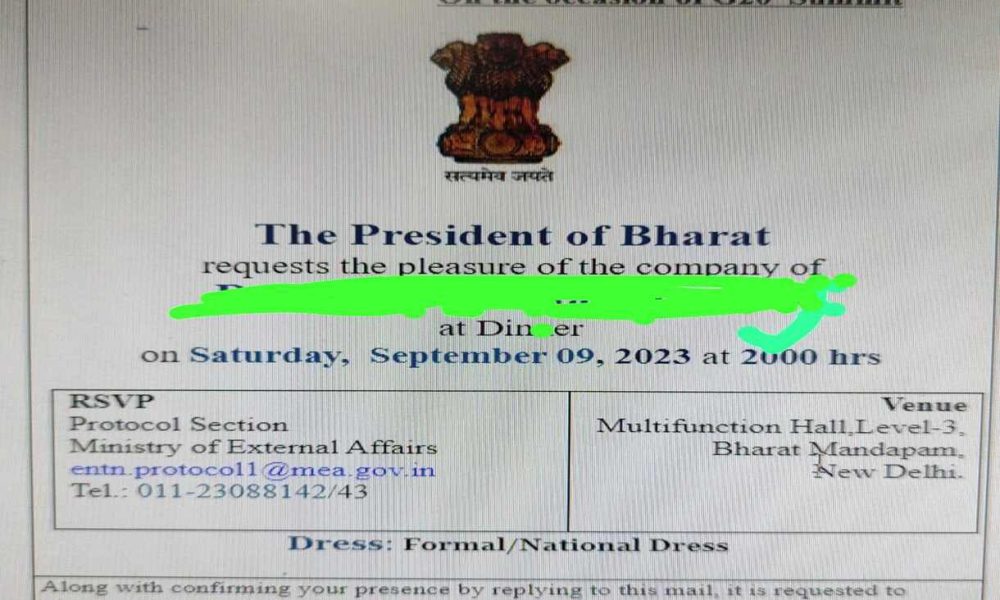 President of Bharat instead of President of India on G20 dinner invite sparks row