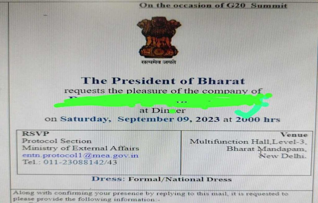 President of Bharat instead of President of India on G20 dinner invite sparks row