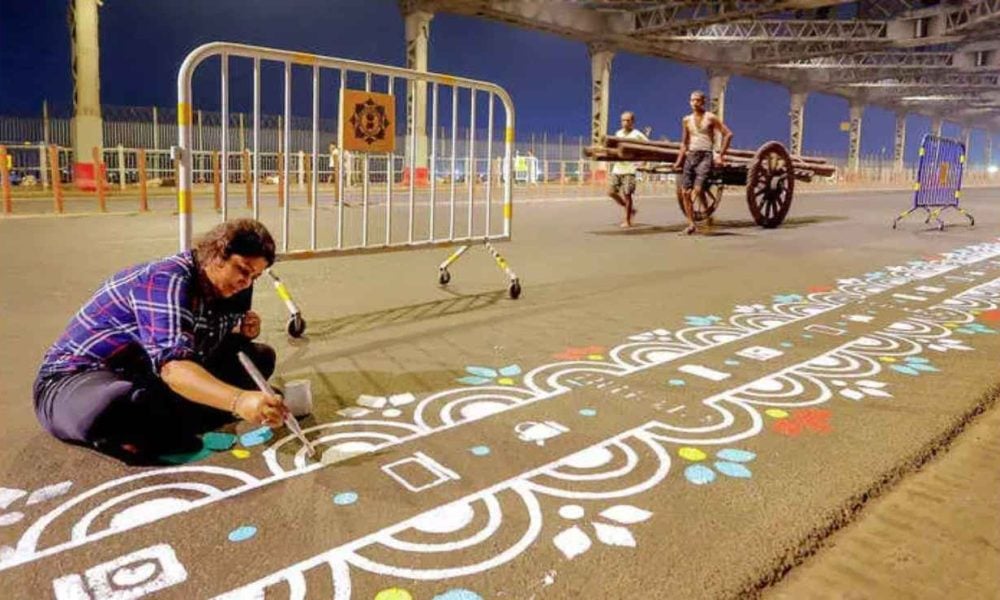 Watch: Howrah Bridge decorated with Alpana art before Durga Puja