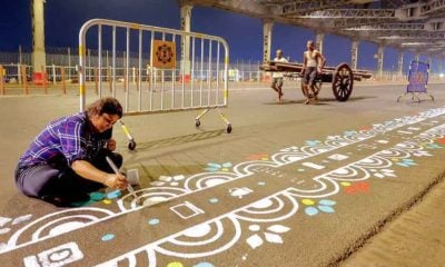 Watch: Howrah Bridge decorated with Alpana art before Durga Puja