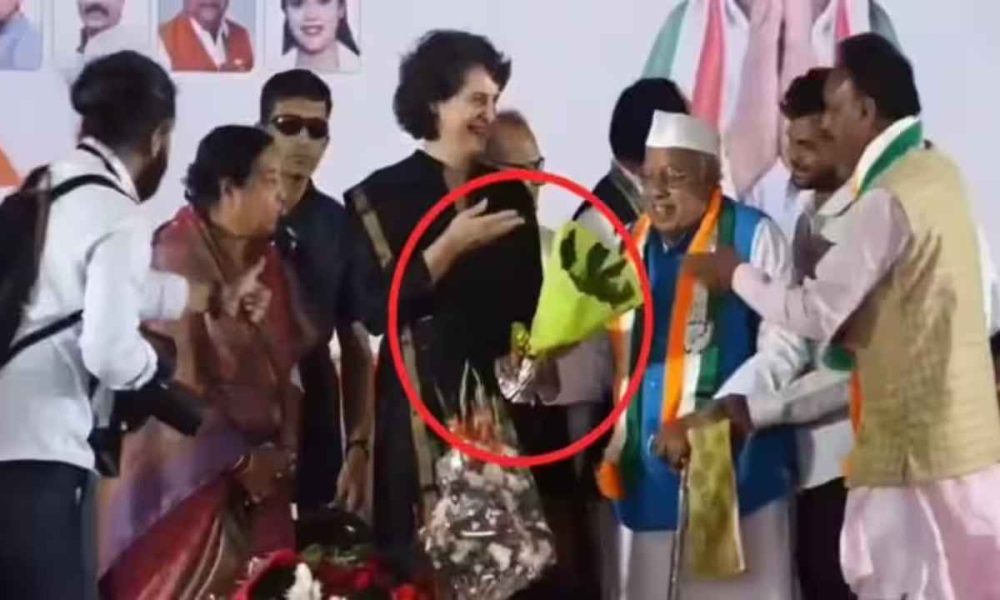 Watch: Priyanka Gandhi has funny incident as party leader presents her with empty bouquet