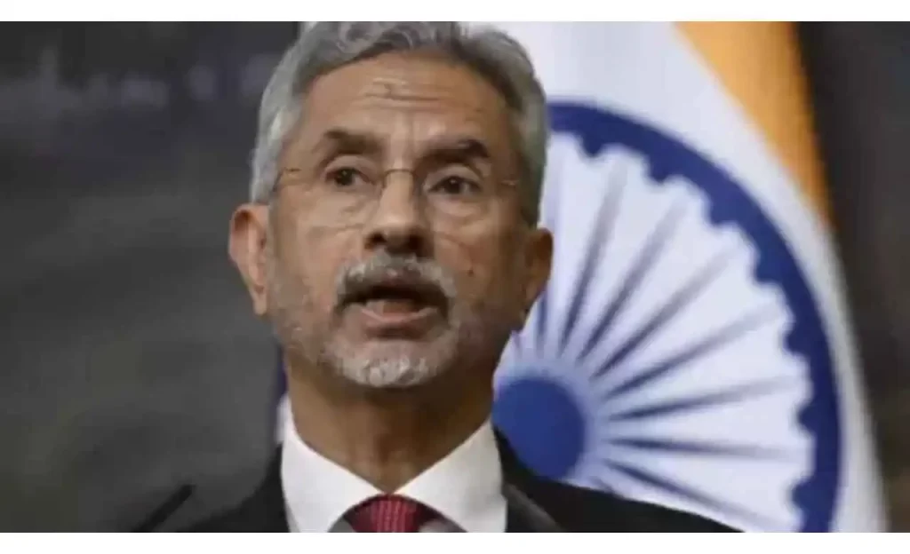 External Affairs Minister S Jaishankar speaking at a podium during the Palkhivala Memorial Lecture in Mumbai.