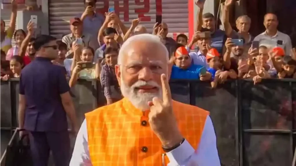 PM Modi votes at a polling booth in Gandhinagar Lok Sabha seat, urges people to ensure record turnout