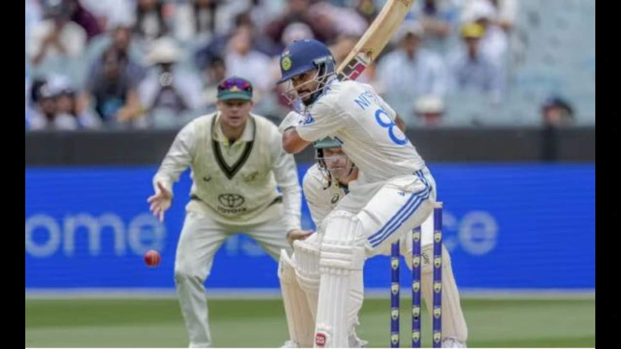 Nitish Reddy celebrates after scoring his first Test century during the fourth Test against Australia in Melbourne.