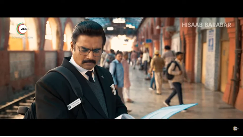 R Madhavan in a still from 'Hisaab Barabar', reviewing his character’s battle against a corrupt bank.