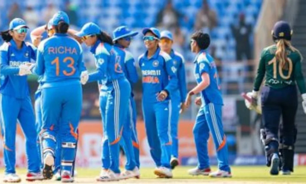 Smriti Mandhana and Gaby Lewis during the 1st ODI between India and Ireland in Rajkot.