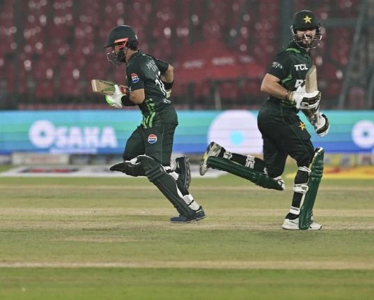 Salman Agha and Mohammad Rizwan celebrating centuries in Pakistan's win over South Africa