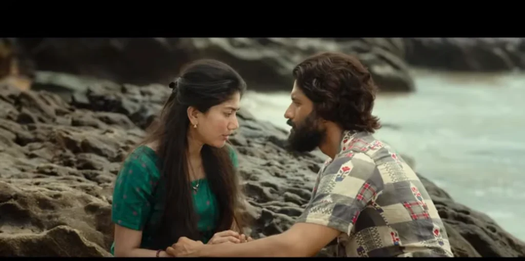 Naga Chaitanya and Sai Pallavi in a romantic scene from the movie "Thandel."