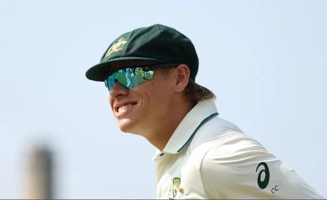 Cooper Connolly in Australian cricket gear during his Test debut at the Galle International Stadium.