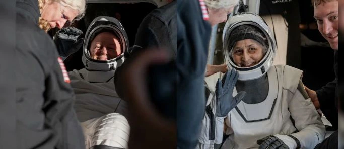 Sunita Williams waving after returning from space