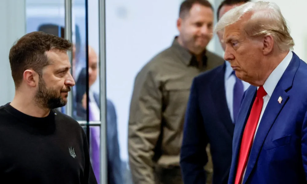 Russia, US, Ukraine flags ahead of potential peace talks