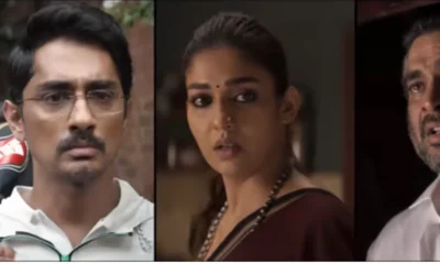 TEST Tamil film scene featuring R. Madhavan, Nayanthara, and Siddharth.