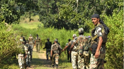 image shows paramilitary soldiers in operations against Maoists