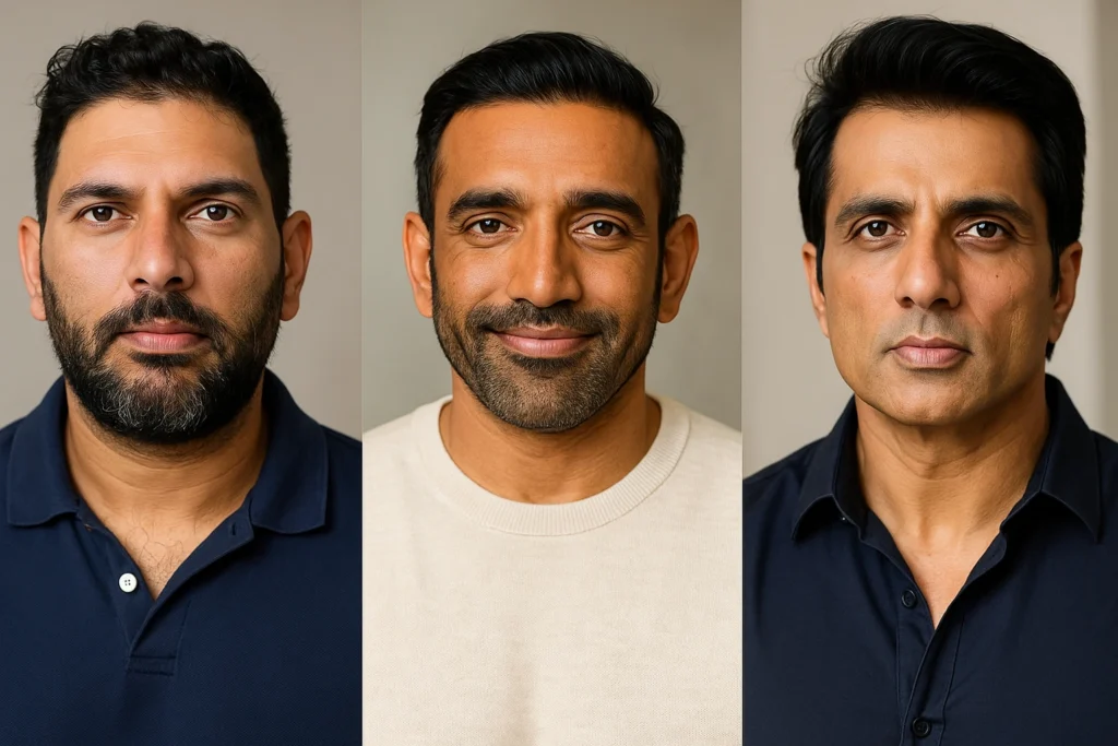 Yuvraj Singh, Robin Uthappa and Sonu Sood