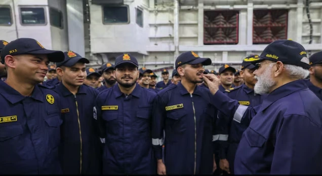 PM Modi Celebrates Diwali Aboard INS Vikrant With Navy Personnel Off Goa Coast