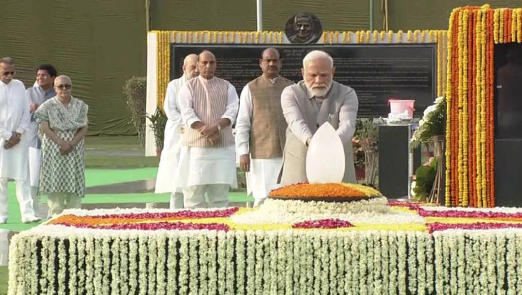 PM Modi pays tribute to Atal Bihari Vajpayee at Sadaiv Atal, says leadership is defined by conduct