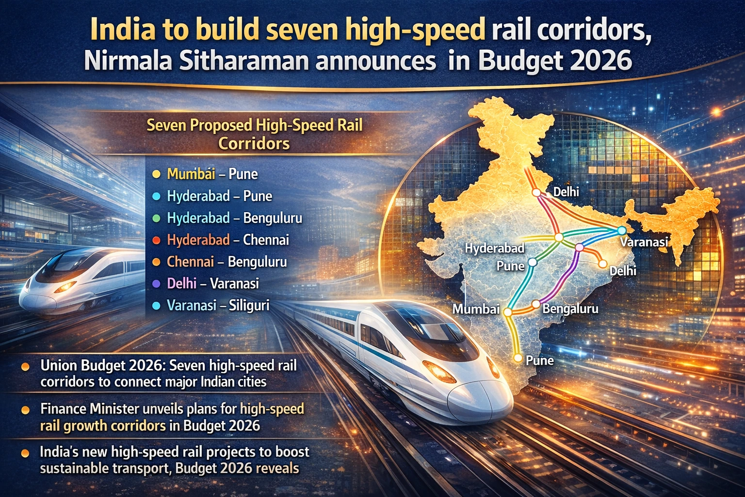 India to build seven high-speed rail corridors, Finance Minister announces